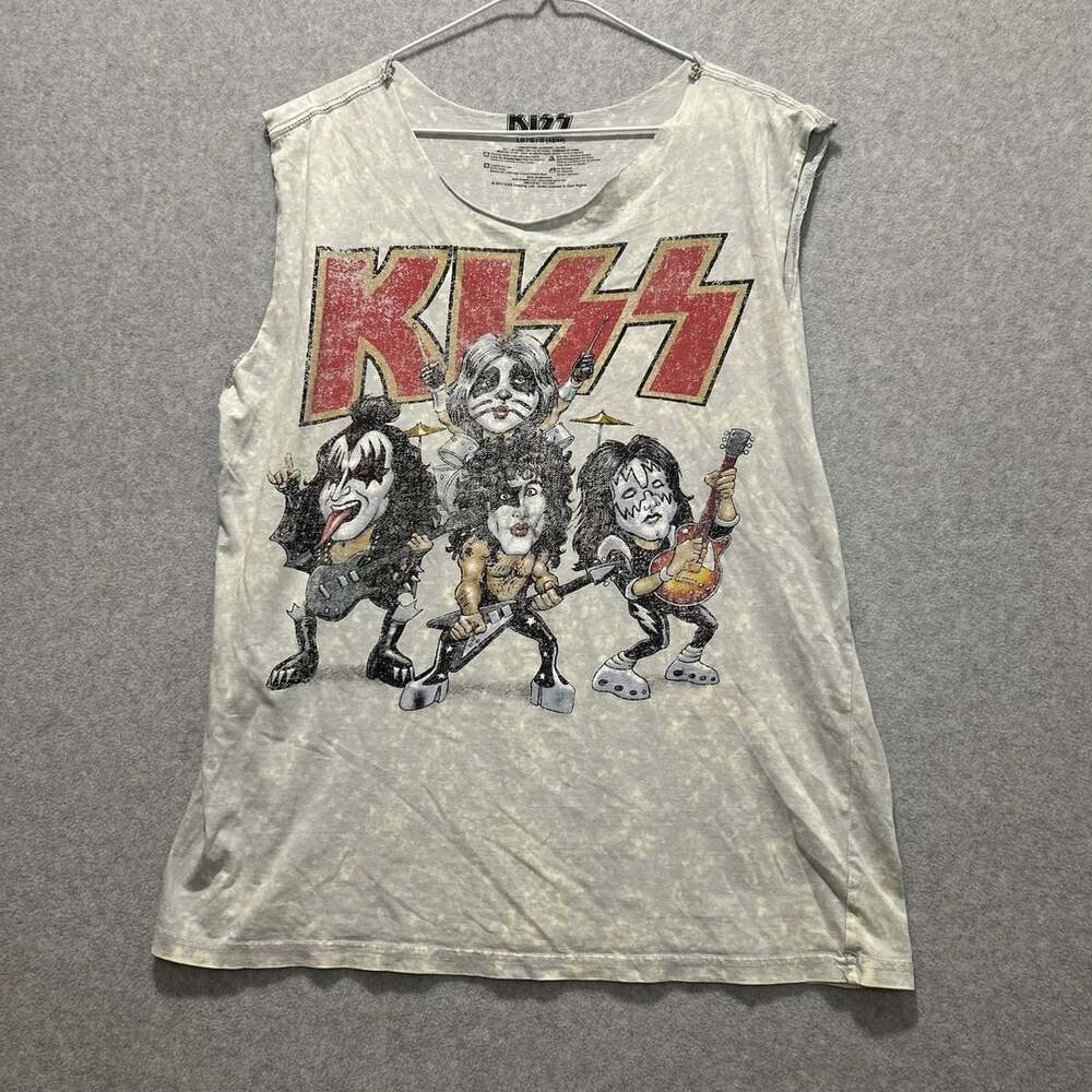 Vintage Kiss Band Concert Tour Graphic T-shirt Top Size L Intentionally Cut
